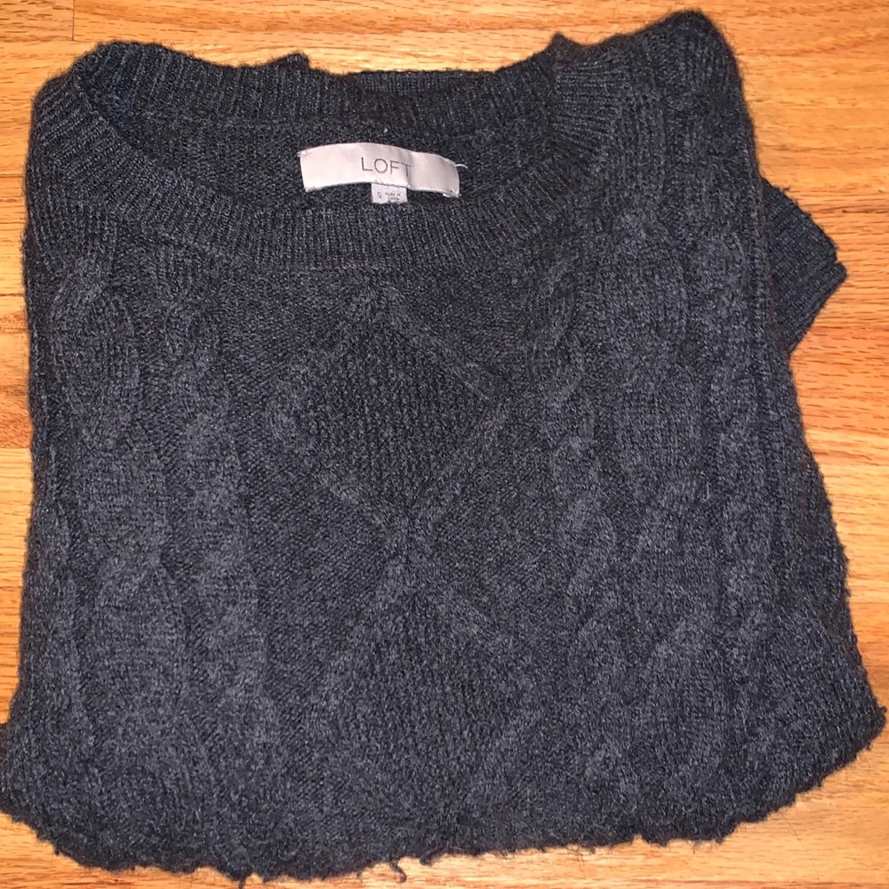 Loft Cable Knit Black Sweater, Size Small